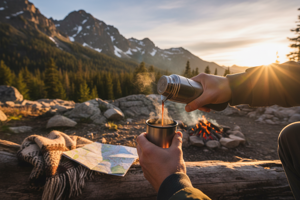 Tragbare Espressomaschine beim Camping - Frischer Espresso in der Natur